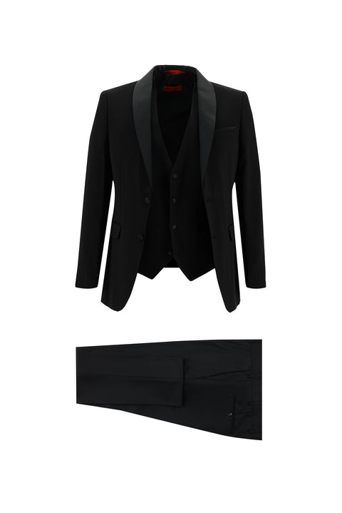Black 7 Drop Slim Fit Narrow Cut Shawl Collar Vest Tuxedo & Groom Suit
