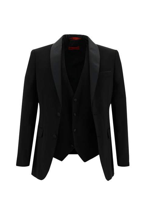 Black 7 Drop Slim Fit Narrow Cut Shawl Collar Vest Tuxedo & Groom Suit