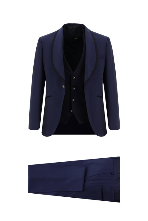 Blue 7 Drop Slim Fit Narrow Cut Shawl Collar Vest Tuxedo & Groom Suit