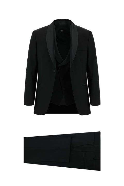 Black 7 Drop Slim Fit Narrow Cut Shawl Collar Vest Tuxedo & Groom Suit