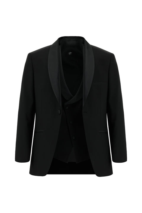 Black 7 Drop Slim Fit Narrow Cut Shawl Collar Vest Tuxedo & Groom Suit