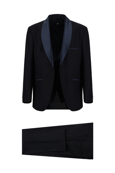 Dark Navy 4-Drop Relaxed Fit Shawl Collar Vest Tuxedo & Groom Suit