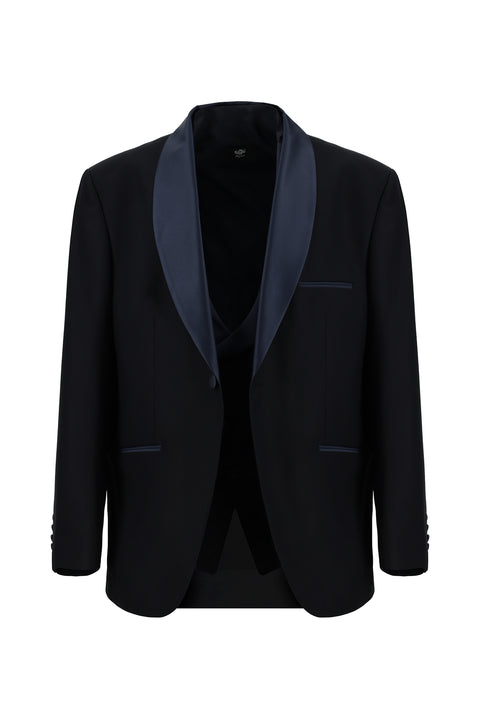 Dark Navy 4-Drop Relaxed Fit Shawl Collar Vest Tuxedo & Groom Suit