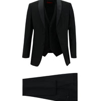 Siyah 7 Drop Slim Fit Dar Kesim Şal Yaka Yelekli Smokin & Damatlık