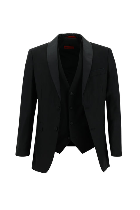 Black 7 Drop Slim Fit Narrow Cut Shawl Collar Vest Tuxedo & Groom Suit