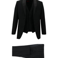 Siyah 7 Drop Slim Fit Dar Kesim Şal Yaka Yelekli Smokin & Damatlık