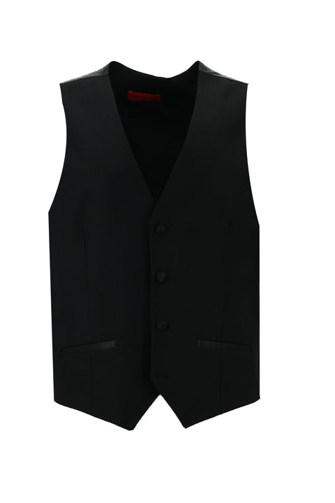 Siyah 7 Drop Slim Fit Dar Kesim Şal Yaka Yelekli Smokin & Damatlık