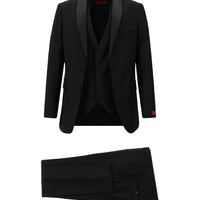 Siyah 7 Drop Slim Fit Dar Kesim Şal Yaka Yelekli Smokin & Damatlık