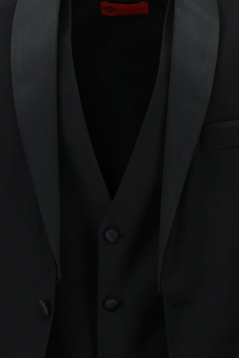 Siyah 7 Drop Slim Fit Dar Kesim Şal Yaka Yelekli Smokin & Damatlık