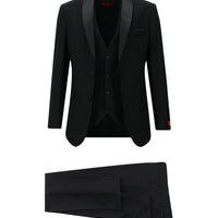 Siyah 7 Drop Slim Fit Dar Kesim Şal Yaka Yelekli Smokin & Damatlık