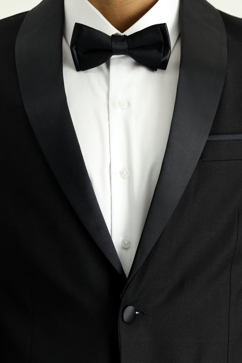 Siyah 7 Drop Slim Fit Dar Kesim Şal Yaka Yelekli Smokin & Damatlık