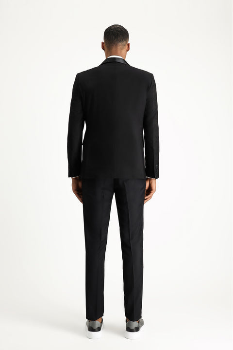Siyah 7 Drop Slim Fit Dar Kesim Şal Yaka Yelekli Smokin & Damatlık