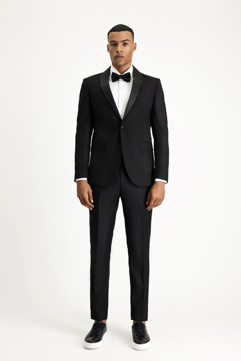 Siyah 7 Drop Slim Fit Dar Kesim Şal Yaka Yelekli Smokin & Damatlık