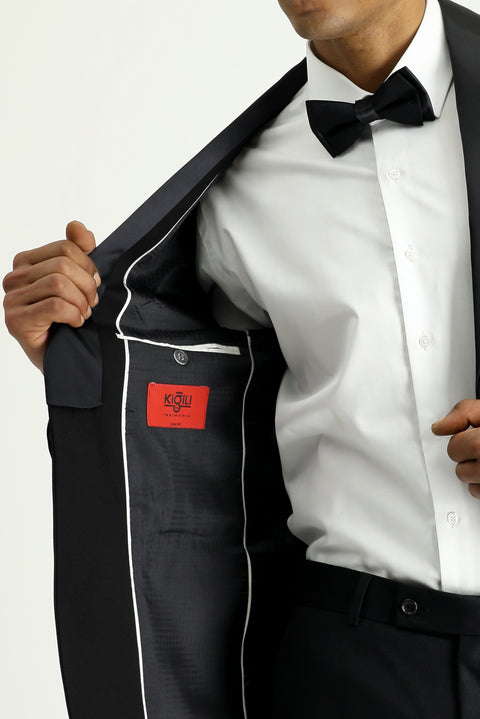 Siyah 7 Drop Slim Fit Dar Kesim Şal Yaka Yelekli Smokin & Damatlık