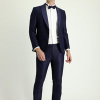 Koyu Lacivert 7 Drop Slim Fit Dar Kesim Şal Yaka Smokin & Damatlık
