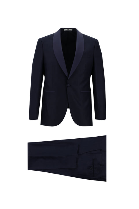 Koyu Lacivert 7 Drop Slim Fit Dar Kesim Şal Yaka Smokin & Damatlık