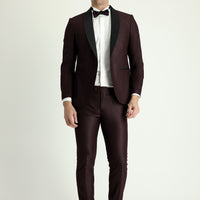 Koyu Bordo 7 Drop Slim Fit Dar Kesim Şal Yaka Smokin & Damatlık