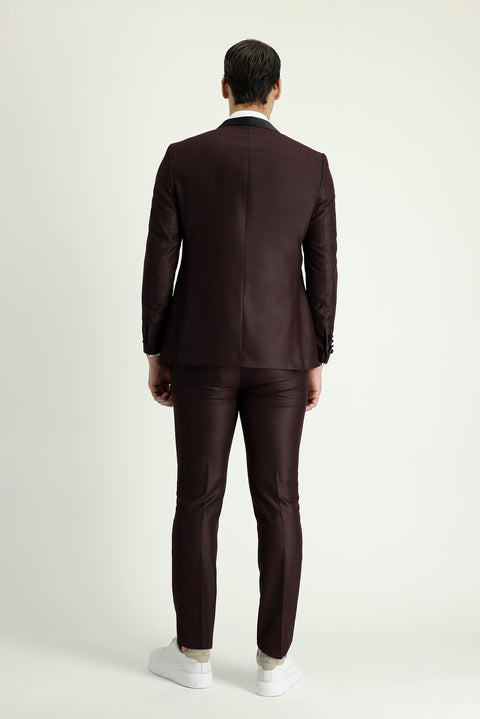 Koyu Bordo 7 Drop Slim Fit Dar Kesim Şal Yaka Smokin & Damatlık