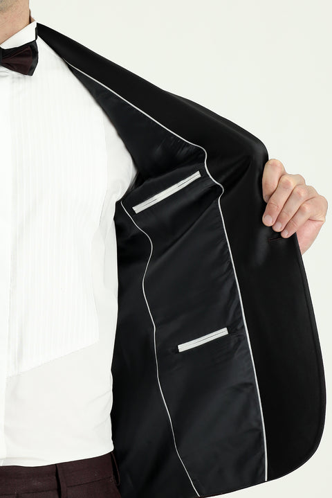 Koyu Bordo 7 Drop Slim Fit Dar Kesim Şal Yaka Smokin & Damatlık