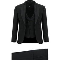 Black 4-Drop Relaxed Fit Loose Cut Shawl Collar Wool Vest Tuxedo & Groom Suit