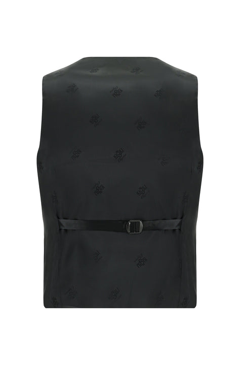 Black 4-Drop Relaxed Fit Loose Cut Shawl Collar Wool Vest Tuxedo & Groom Suit