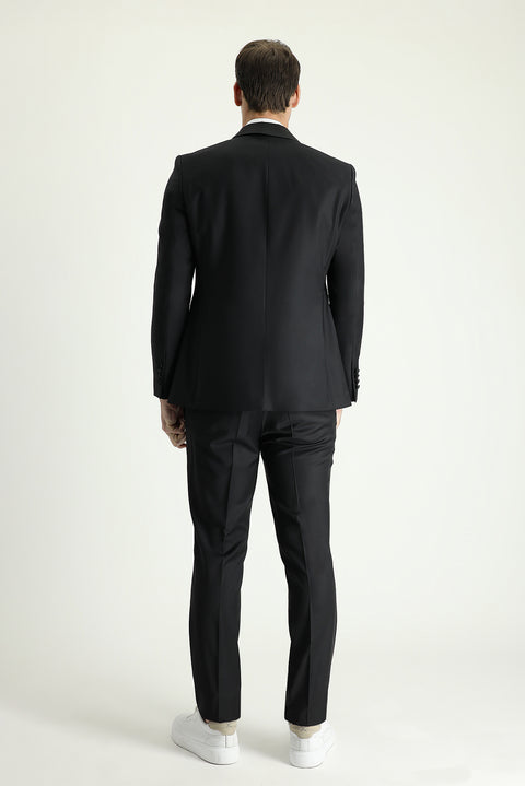 Siyah 7 Drop Slim Fit Dar Kesim Şal Yaka Smokin & Damatlık