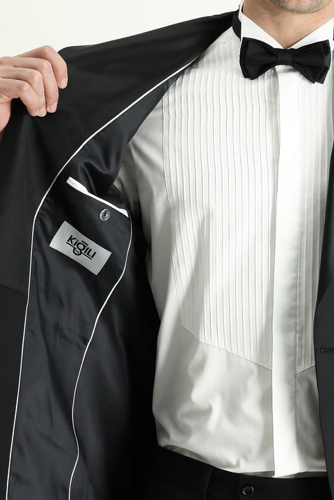 Siyah 7 Drop Slim Fit Dar Kesim Şal Yaka Smokin & Damatlık