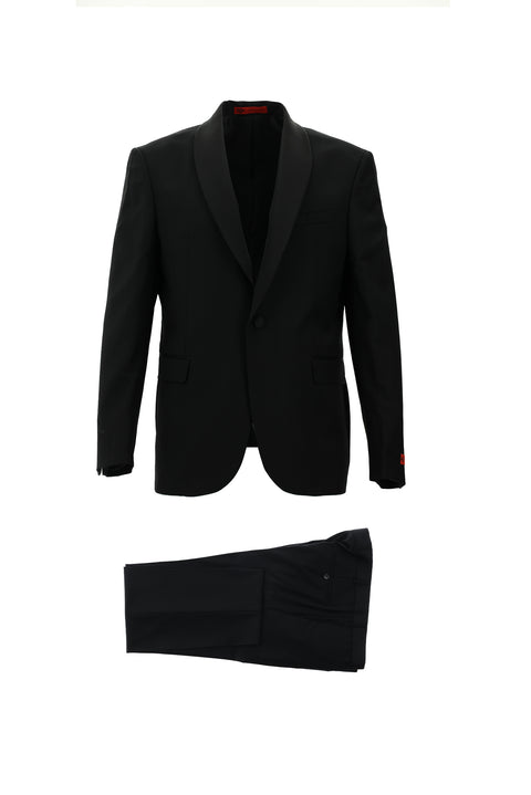 Siyah 7 Drop Slim Fit Dar Kesim Şal Yaka Smokin & Damatlık