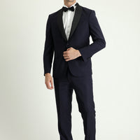 Koyu Lacivert 7 Drop Slim Fit Dar Kesim Şal Yaka Smokin & Damatlık