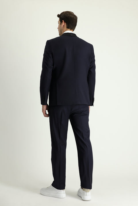 Koyu Lacivert 7 Drop Slim Fit Dar Kesim Şal Yaka Smokin & Damatlık