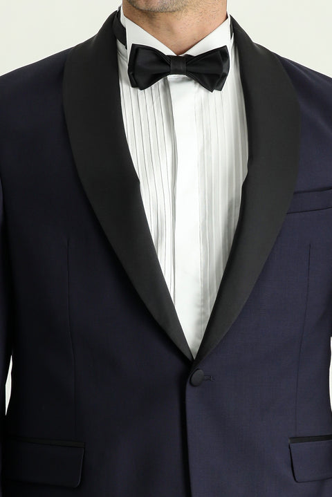 Koyu Lacivert 7 Drop Slim Fit Dar Kesim Şal Yaka Smokin & Damatlık