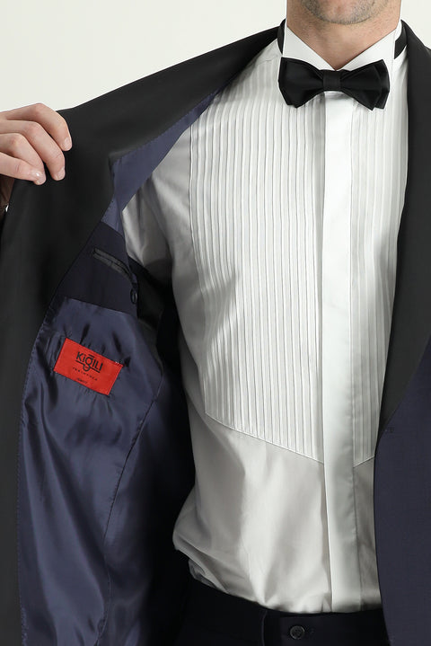 Koyu Lacivert 7 Drop Slim Fit Dar Kesim Şal Yaka Smokin & Damatlık