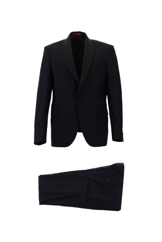  Koyu Lacivert 7 Drop Slim Fit Dar Kesim Şal Yaka Smokin & Damatlık