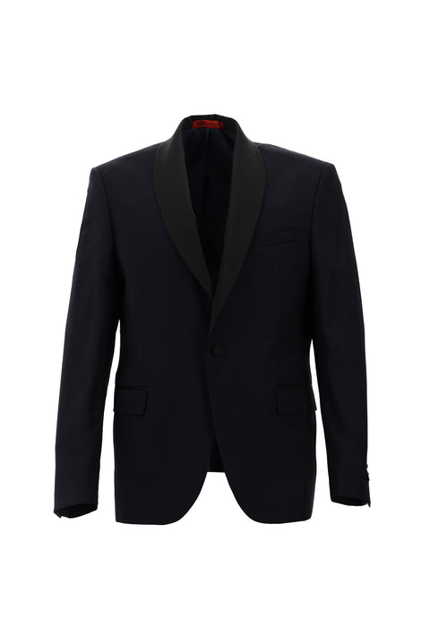 Koyu Lacivert 7 Drop Slim Fit Dar Kesim Şal Yaka Smokin & Damatlık