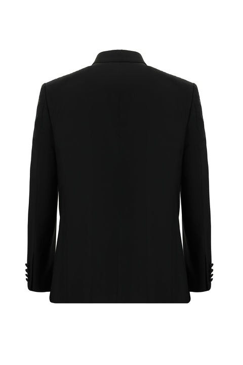 Siyah 7 Drop Slim Fit Dar Kesim Sivri Yaka Smokin & Damatlık