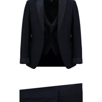 Dark Navy 7 Drop Slim Fit Narrow Cut Pointed Collar Vest Tuxedo & Groom Suit