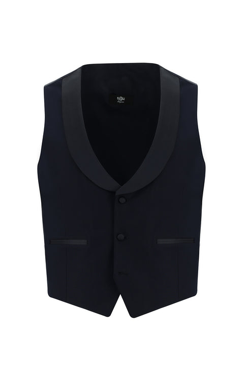 Dark Navy 7 Drop Slim Fit Narrow Cut Pointed Collar Vest Tuxedo & Groom Suit