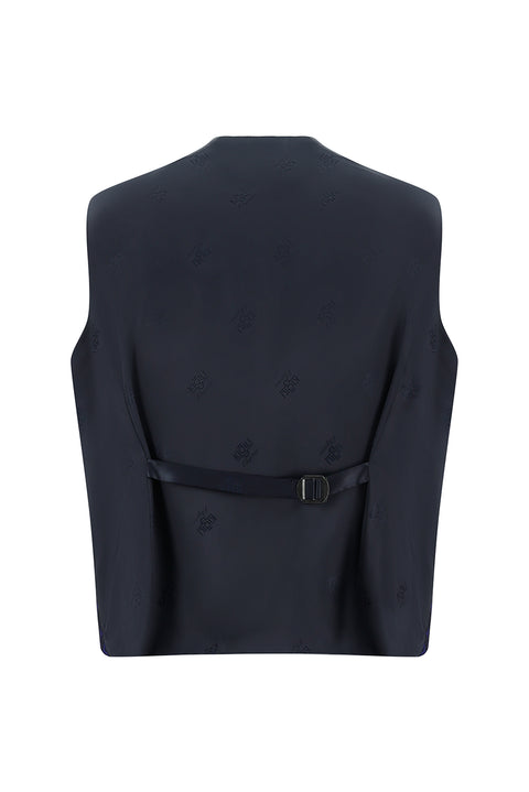 Dark Navy 7 Drop Slim Fit Narrow Cut Pointed Collar Vest Tuxedo & Groom Suit