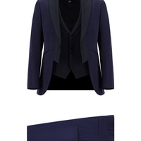 Blue 7 Drop Slim Fit Narrow Cut Mono Collar Vest Tuxedo & Groom Suit