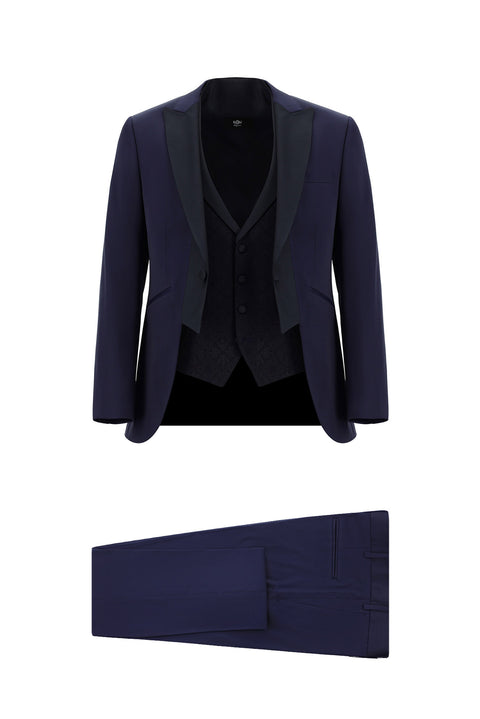 Blue 7 Drop Slim Fit Narrow Cut Mono Collar Vest Tuxedo & Groom Suit