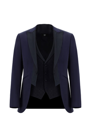  Mavi 7 Drop Slim Fit Dar Kesim Mono Yaka Yelekli Smokin & Damatlık