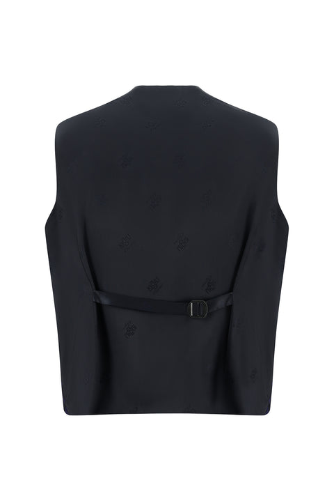 Dark Navy 7 Drop Slim Fit Narrow Cut Pointed Collar Patterned Vest Tuxedo & Groom Suit
