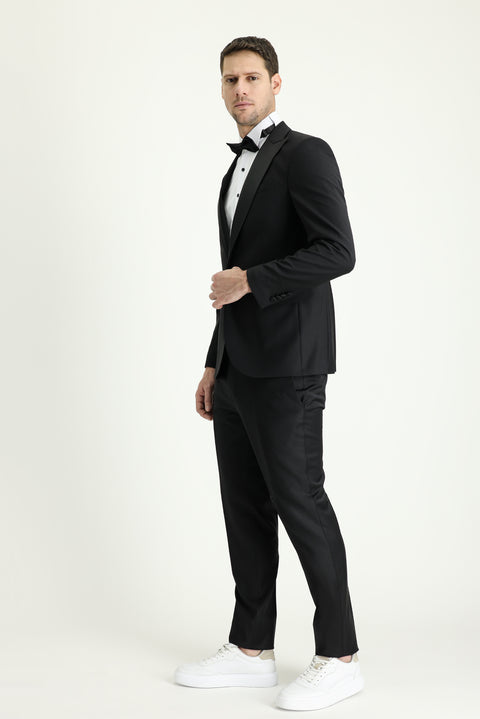 Black 7 Drop Super Slim Fit Extra Narrow Cut Pointed Collar Tuxedo & Groom Suit