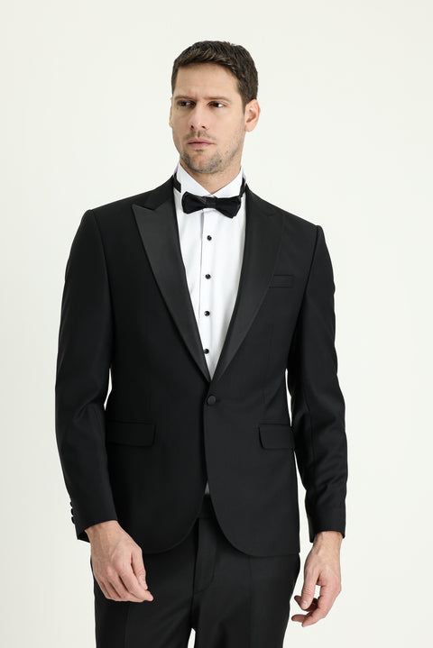 Black 7 Drop Super Slim Fit Extra Narrow Cut Pointed Collar Tuxedo & Groom Suit