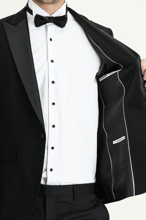 Black 7 Drop Super Slim Fit Extra Narrow Cut Pointed Collar Tuxedo & Groom Suit