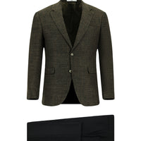 Medium Khaki 7 Drop Slim Fit Narrow Cut Wool Patterned Combination Suit