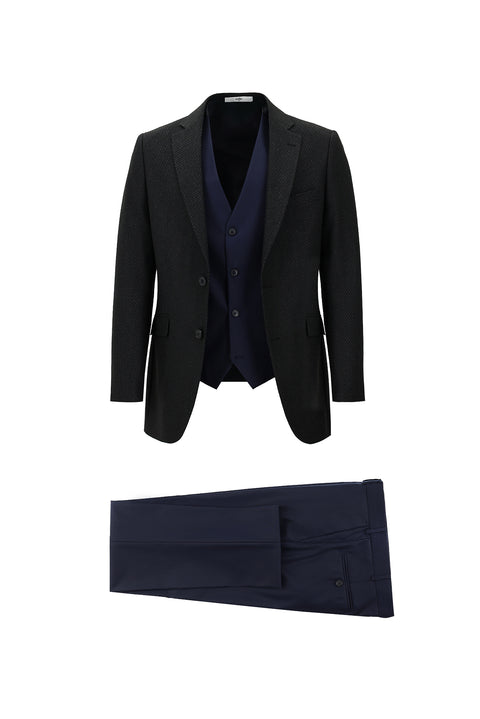 Dark Navy 6 Drop Regular Fit Standard Cut Suit with Vest