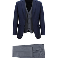 Light Navy Blue 7 Drop Slim Fit Narrow Cut Suit with Vest