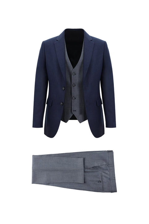 Light Navy Blue 7 Drop Slim Fit Narrow Cut Suit with Vest