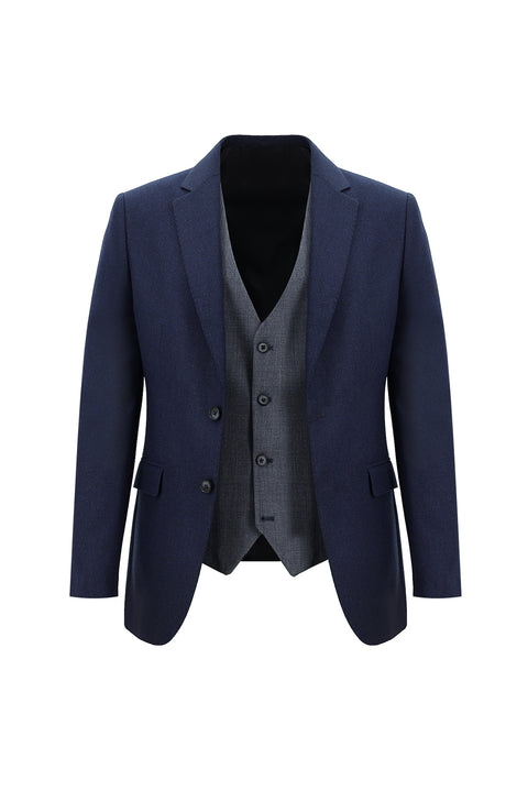 Light Navy Blue 7 Drop Slim Fit Narrow Cut Suit with Vest